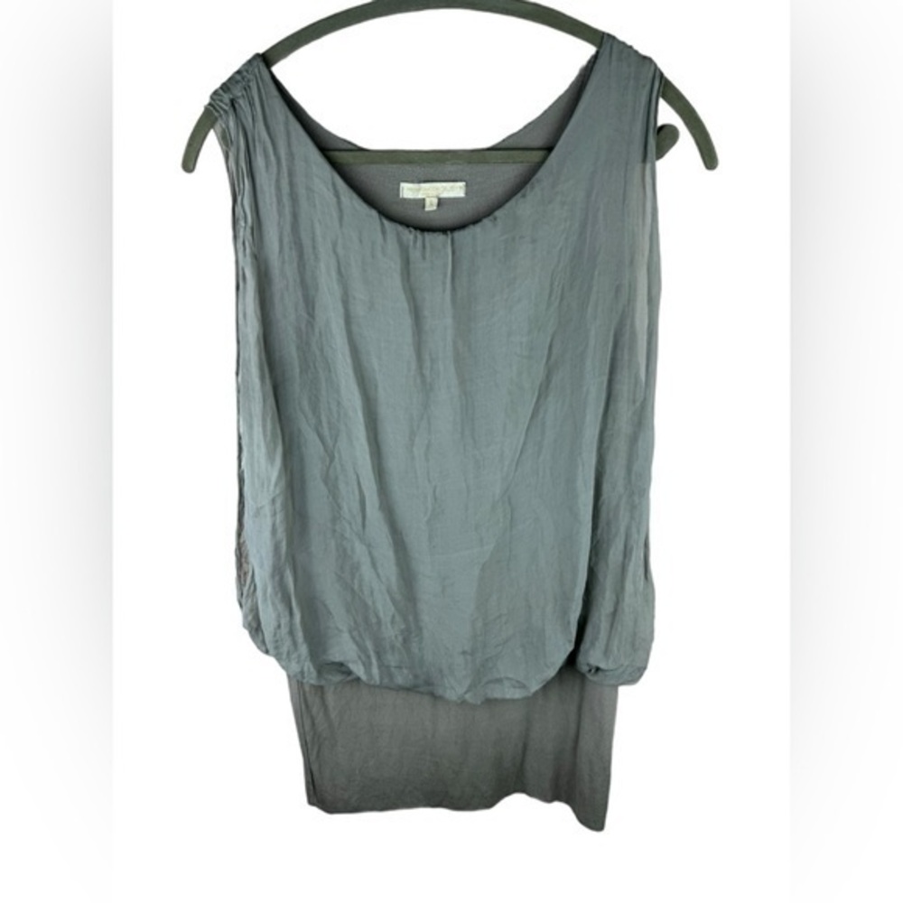 Prontomoda Giusy women’s grey silver silk made in Italy breezy soft mini dress L